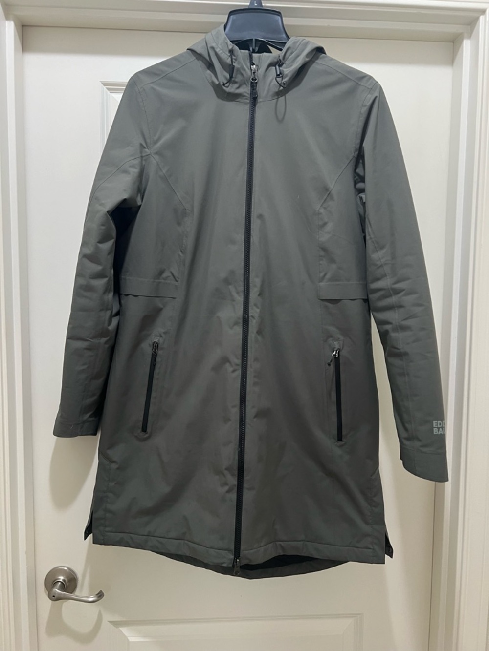 Eddie Bauer Olive Hooded Jacket with Black Quilted Lining